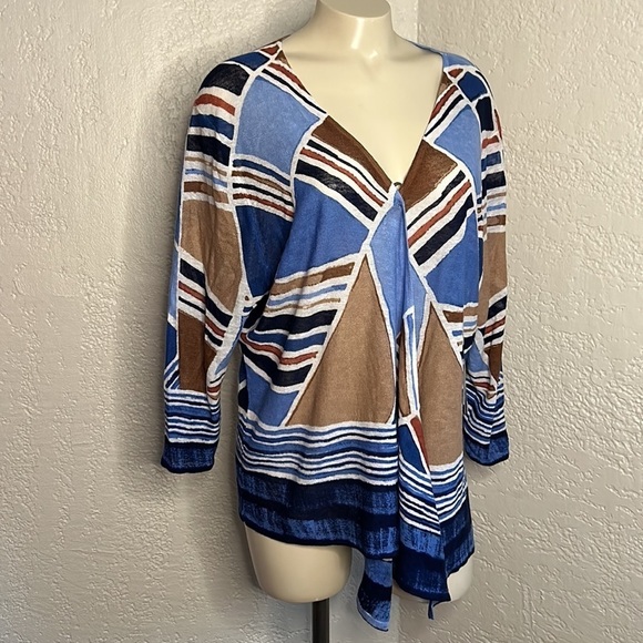 NIC & ZOE SEAGLASS abstract linen  open front drapery light cardigan 1X NWT - Picture 4 of 12